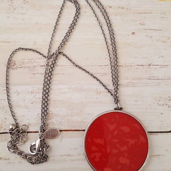 Baked beads Jewelry - Baked Beads reversible circle necklace filligree red 16" 2 layer chain n2